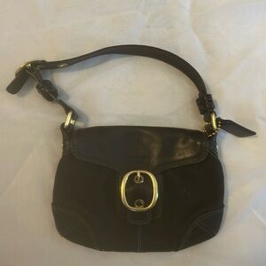 Coach Black Leather and Suede Shoulder Bag with Gold Buckle